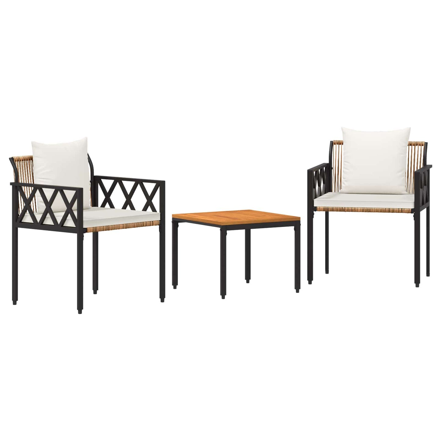 Outdoor Furniture Set 3 pcs Brown and Cream White Poly Rattan