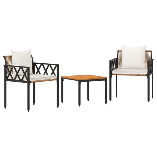 Outdoor Furniture Set 3 pcs Brown and Cream White Poly Rattan