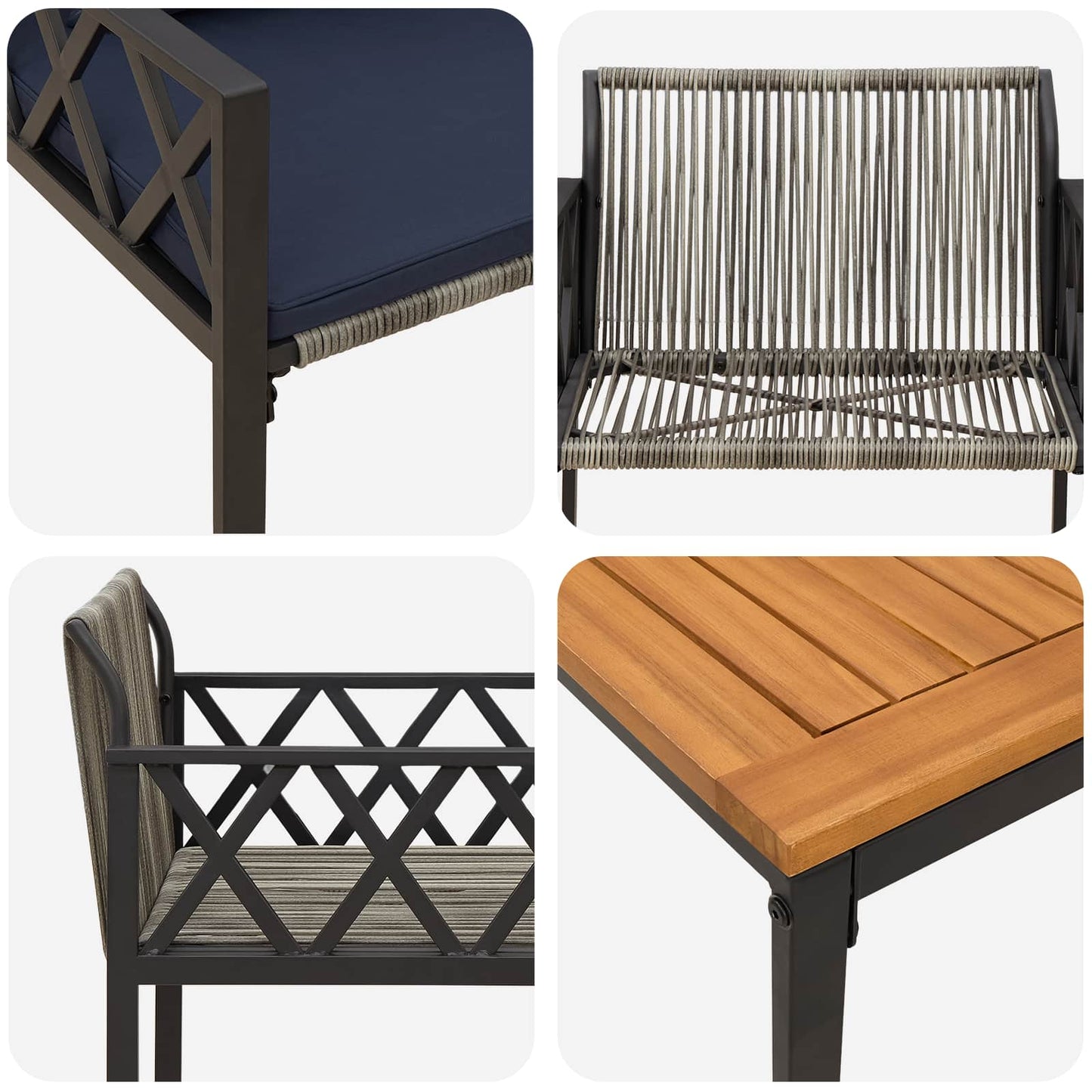 Outdoor Furniture Set 3 pcs Grey and Navy Blue Poly Rattan
