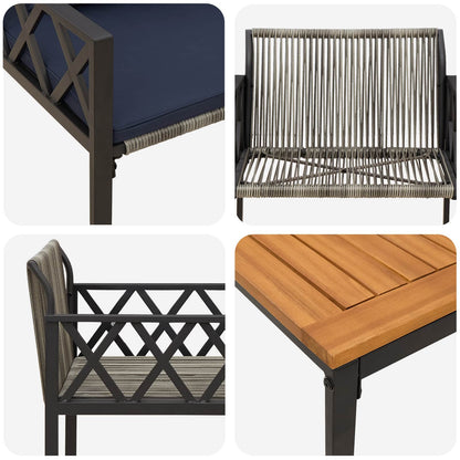 Outdoor Furniture Set 3 pcs Grey and Navy Blue Poly Rattan