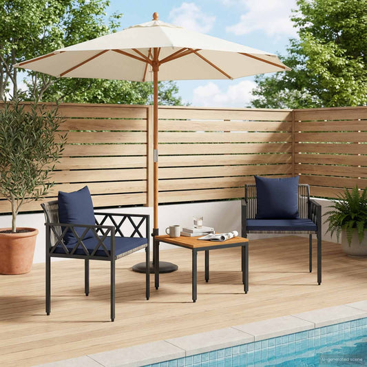 Outdoor Furniture Set 3 pcs Grey and Navy Blue Poly Rattan