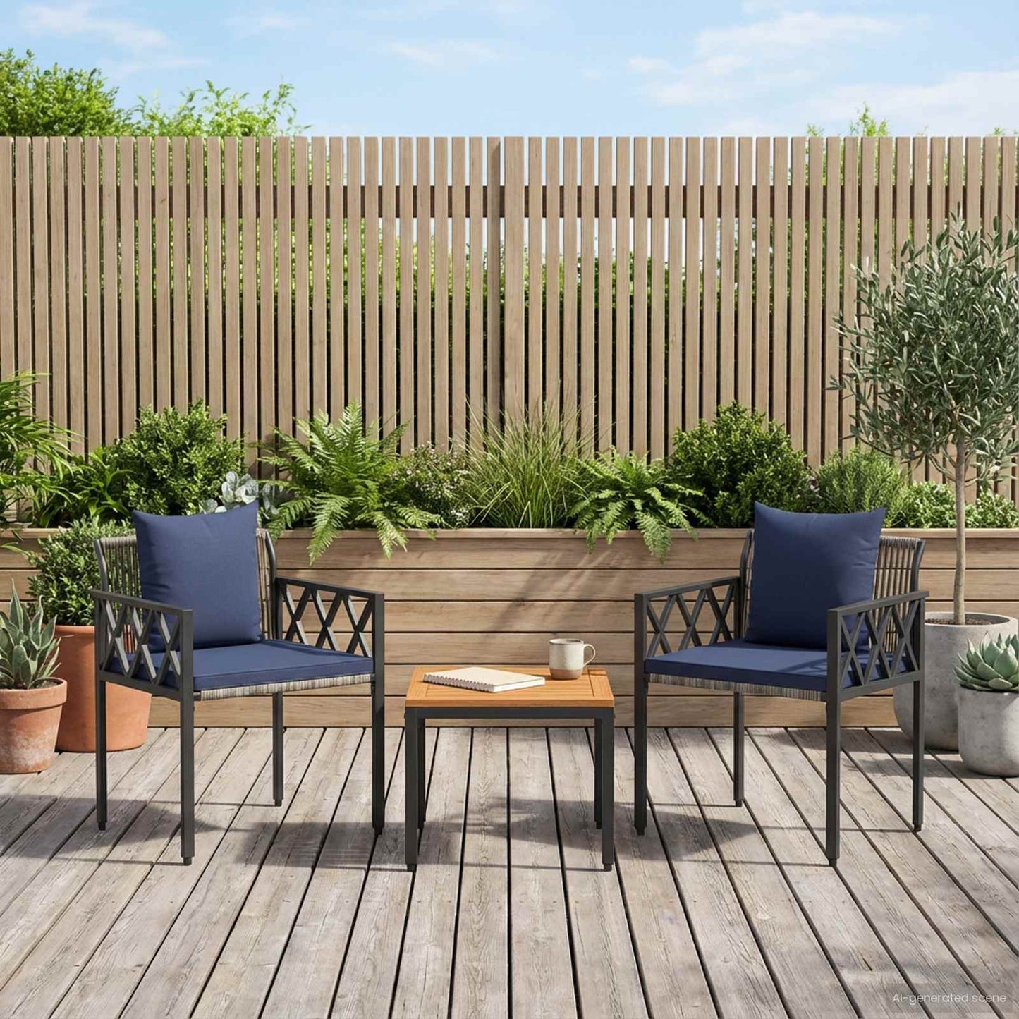 Outdoor Furniture Set 3 pcs Grey and Navy Blue Poly Rattan