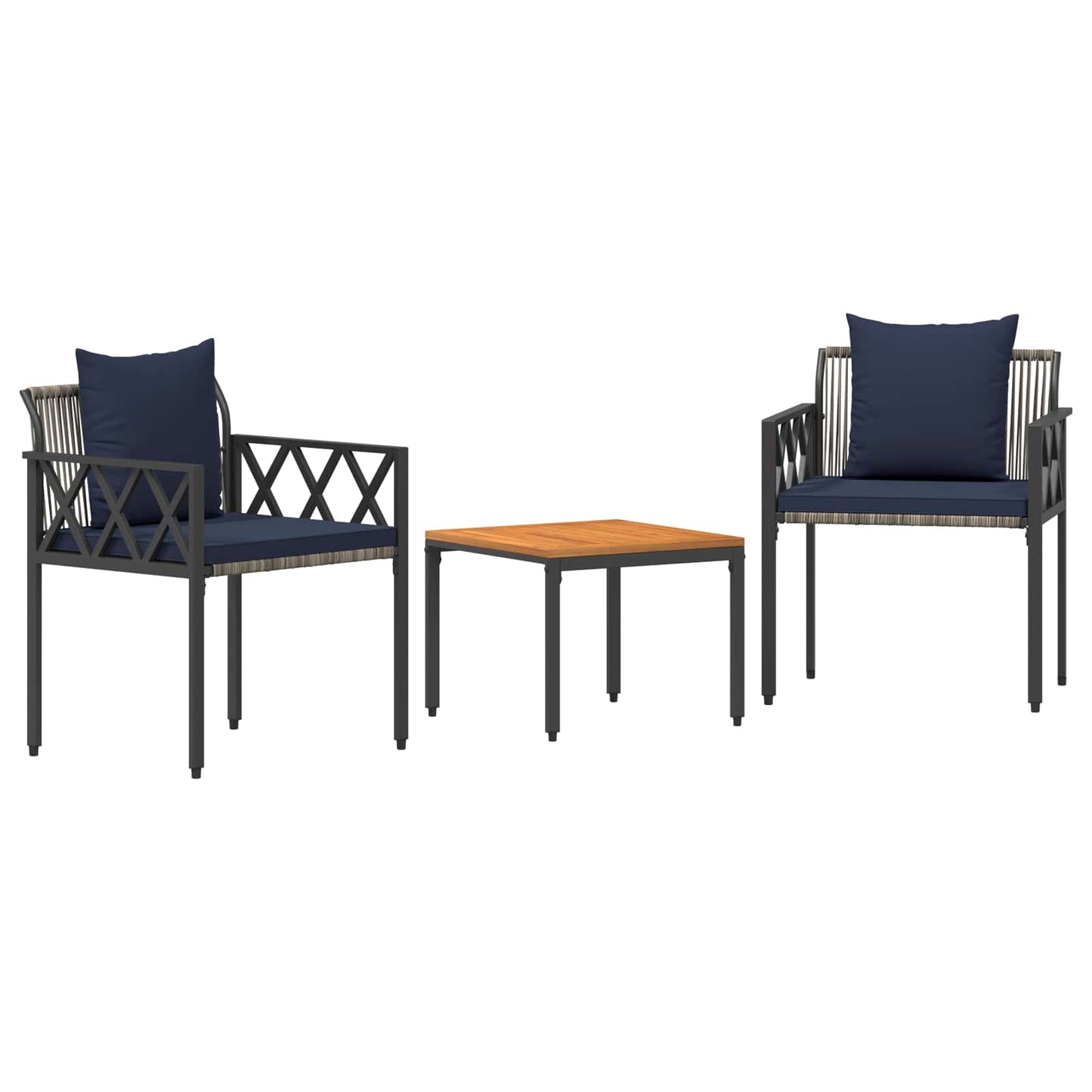 Outdoor Furniture Set 3 pcs Grey and Navy Blue Poly Rattan