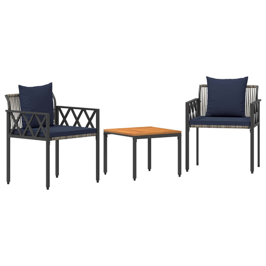 Outdoor Furniture Set 3 pcs Grey and Navy Blue Poly Rattan