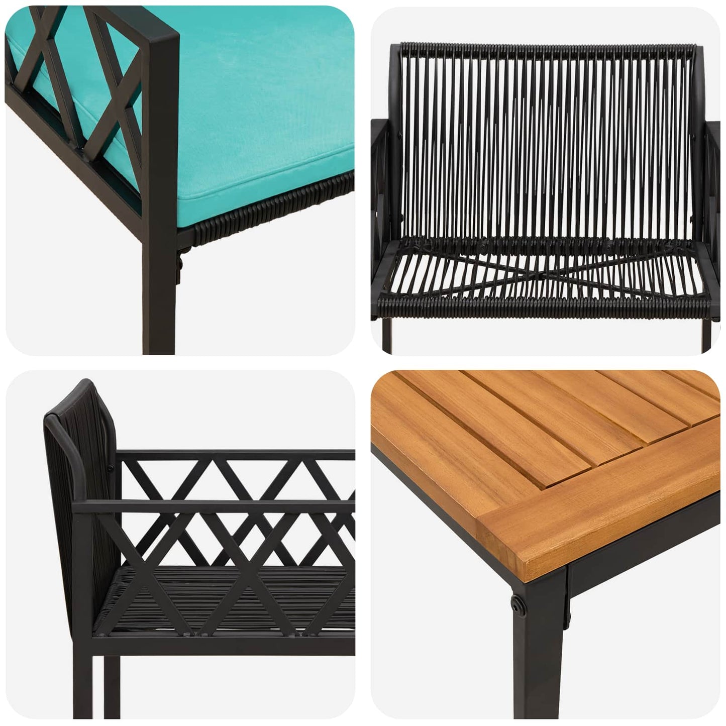 Outdoor Furniture Set 3 pcs Black and Turquoise Poly Rattan