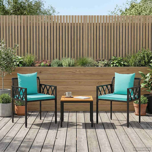 Outdoor Furniture Set 3 pcs Black and Turquoise Poly Rattan