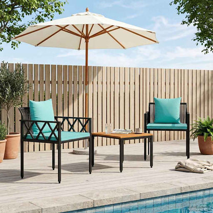 Outdoor Furniture Set 3 pcs Black and Turquoise Poly Rattan