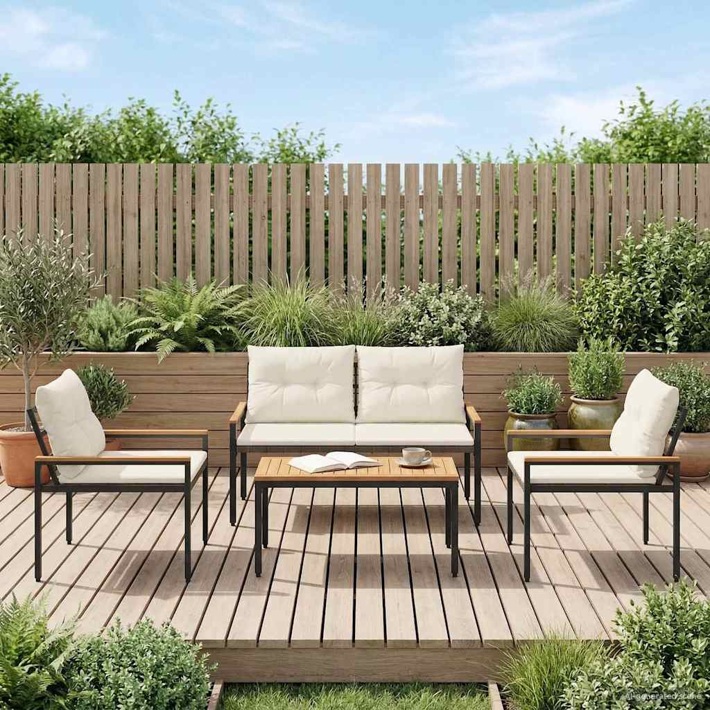 Outdoor Furniture Set 4 pcs Cream White Poly Rattan