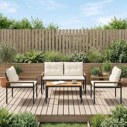 Outdoor Furniture Set 4 pcs Cream White Poly Rattan