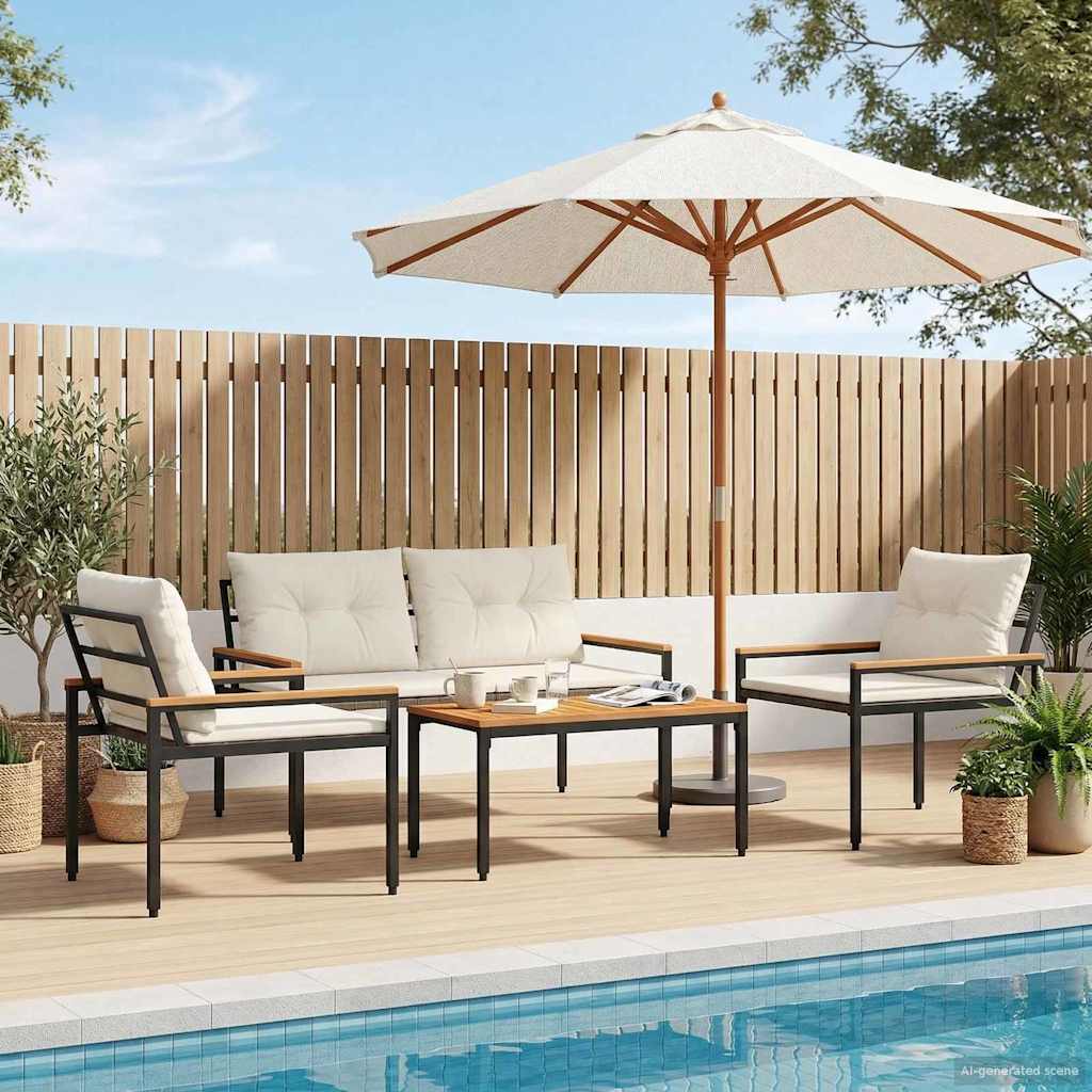 Outdoor Furniture Set 4 pcs Cream White Poly Rattan