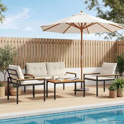 Outdoor Furniture Set 4 pcs Cream White Poly Rattan