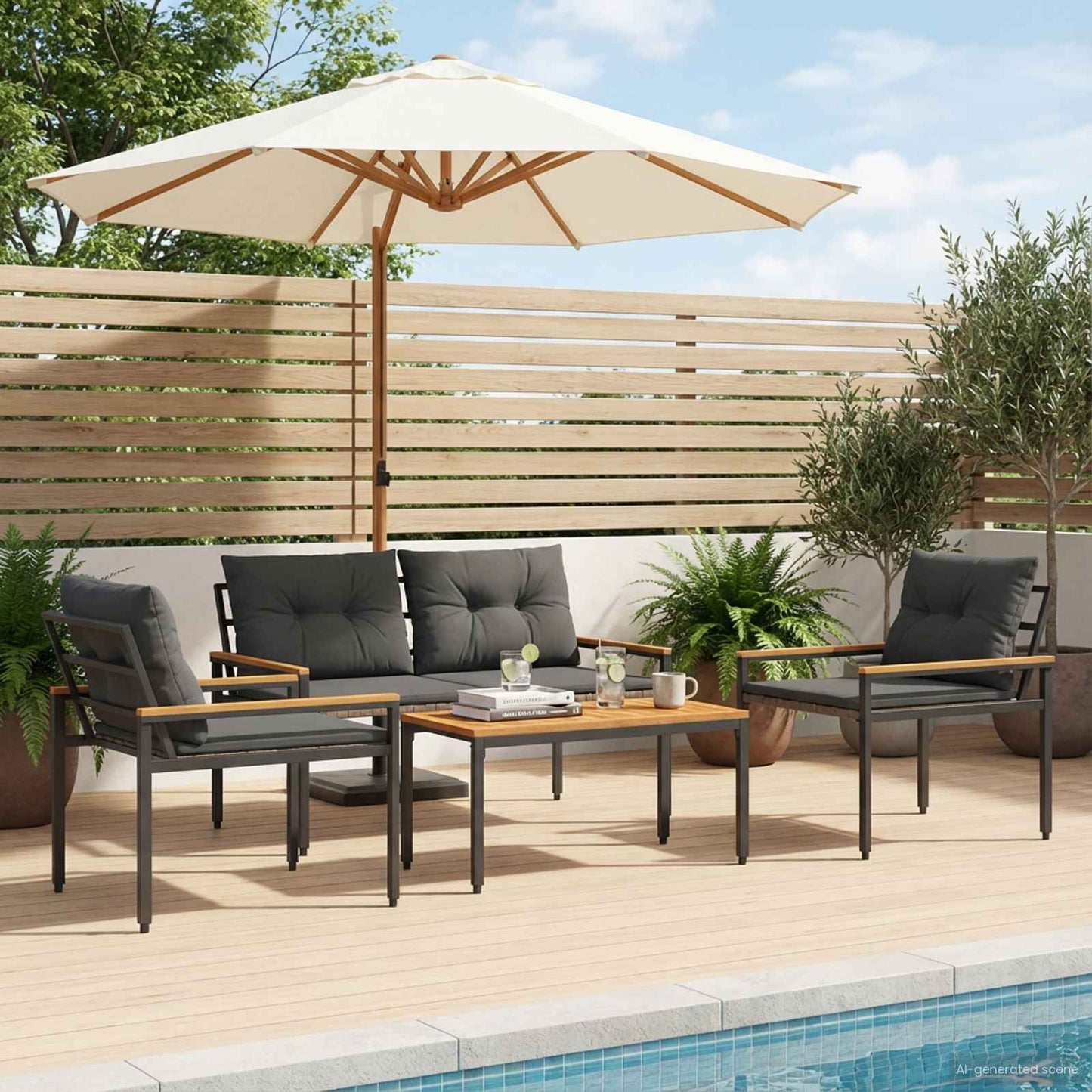 Outdoor Furniture Set 4 pcs Dark Grey Poly Rattan