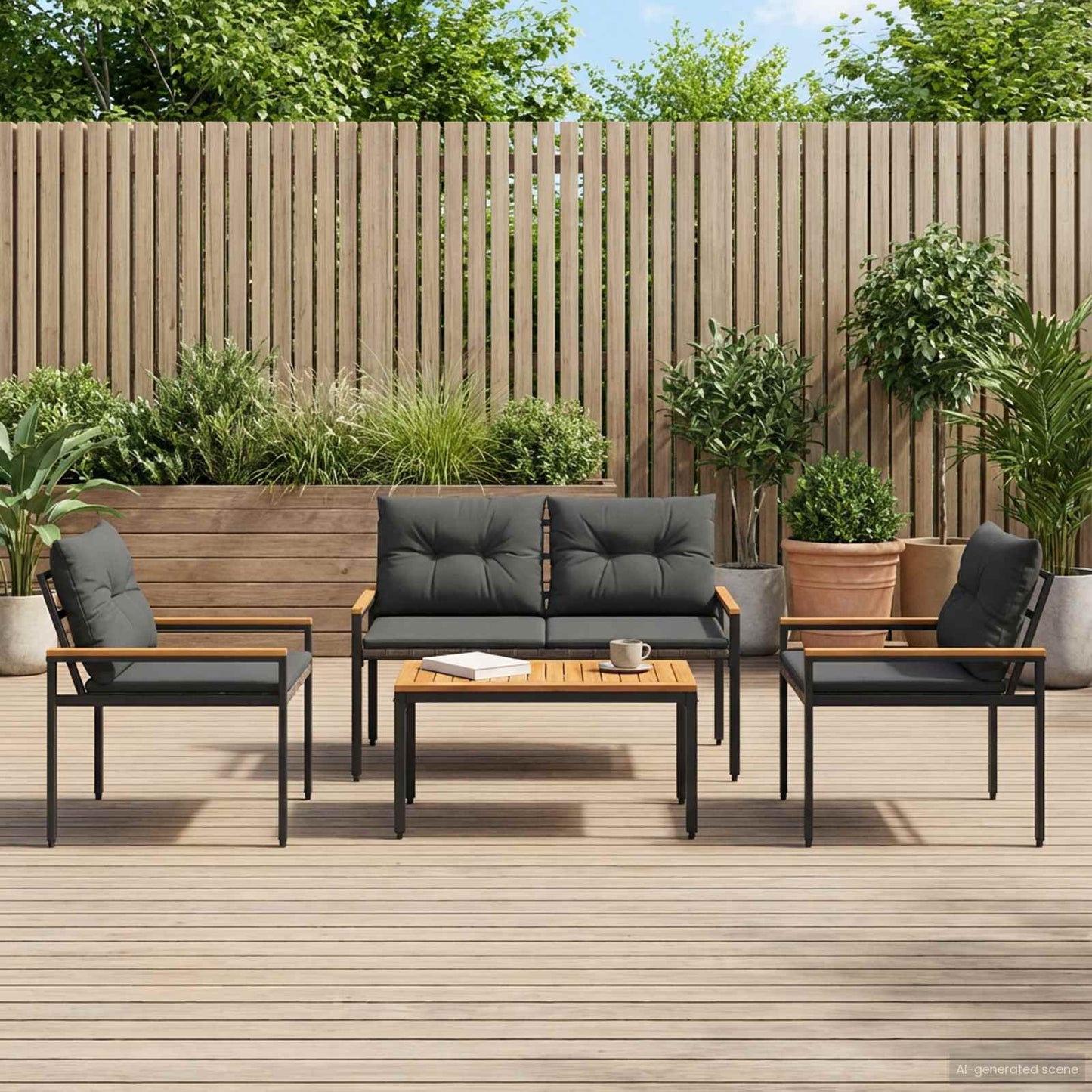 Outdoor Furniture Set 4 pcs Dark Grey Poly Rattan