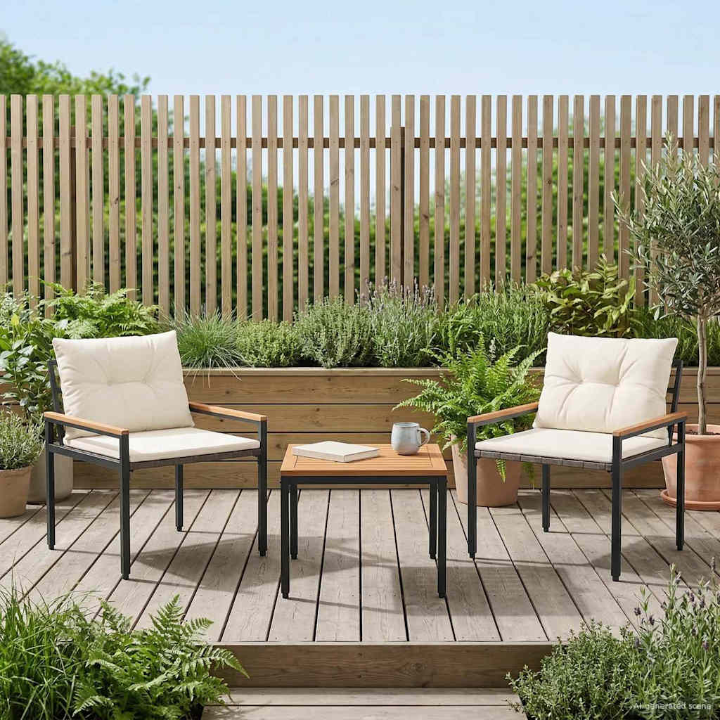 Outdoor Furniture Set 3 pcs Cream White Poly Rattan