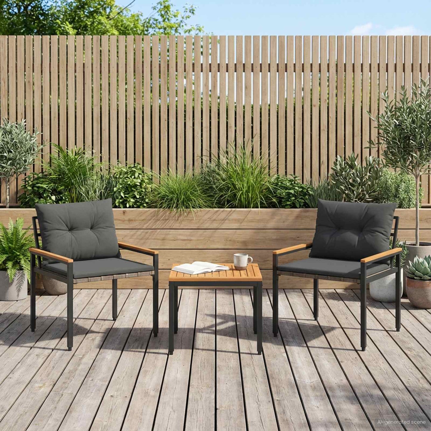 Outdoor Furniture Set 3 pcs Dark Grey Poly Rattan