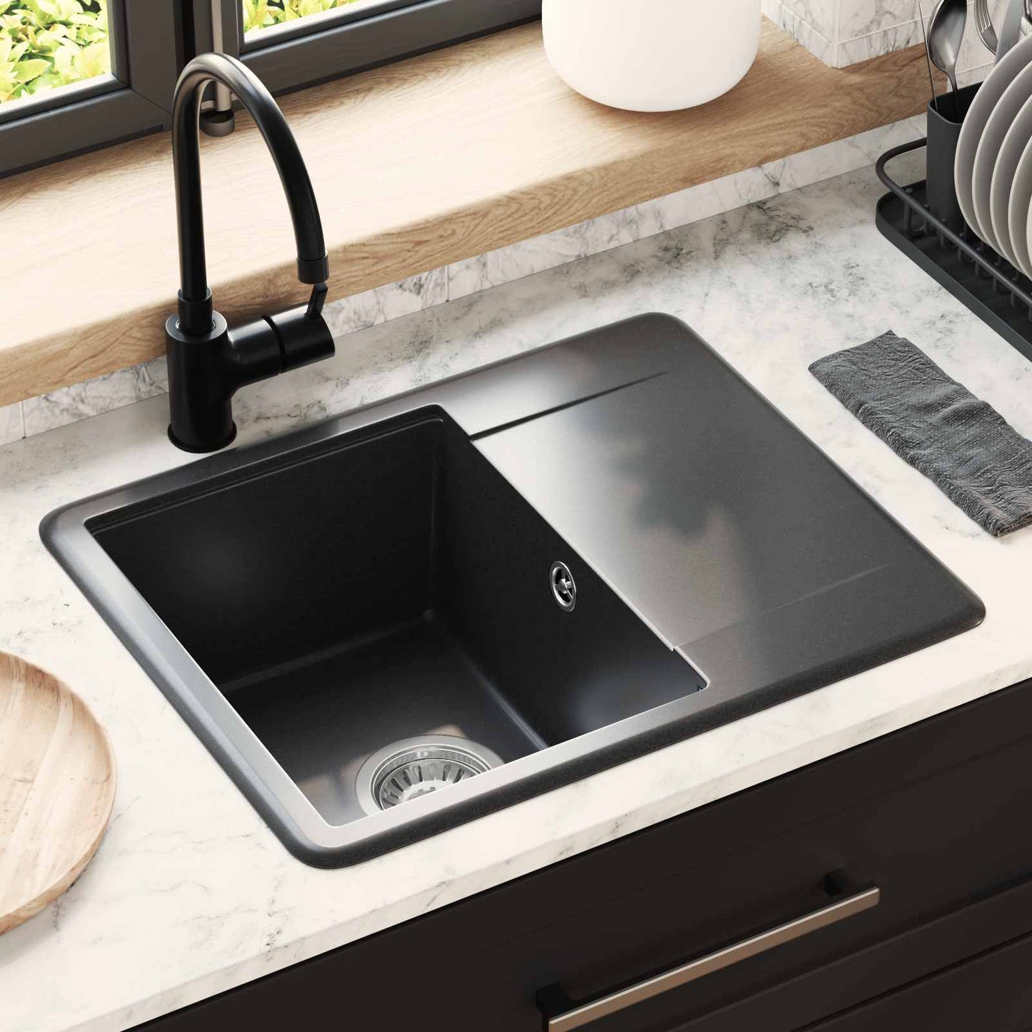 Sink Black 560 x 460 mm 80% Quartz and 20% Resin