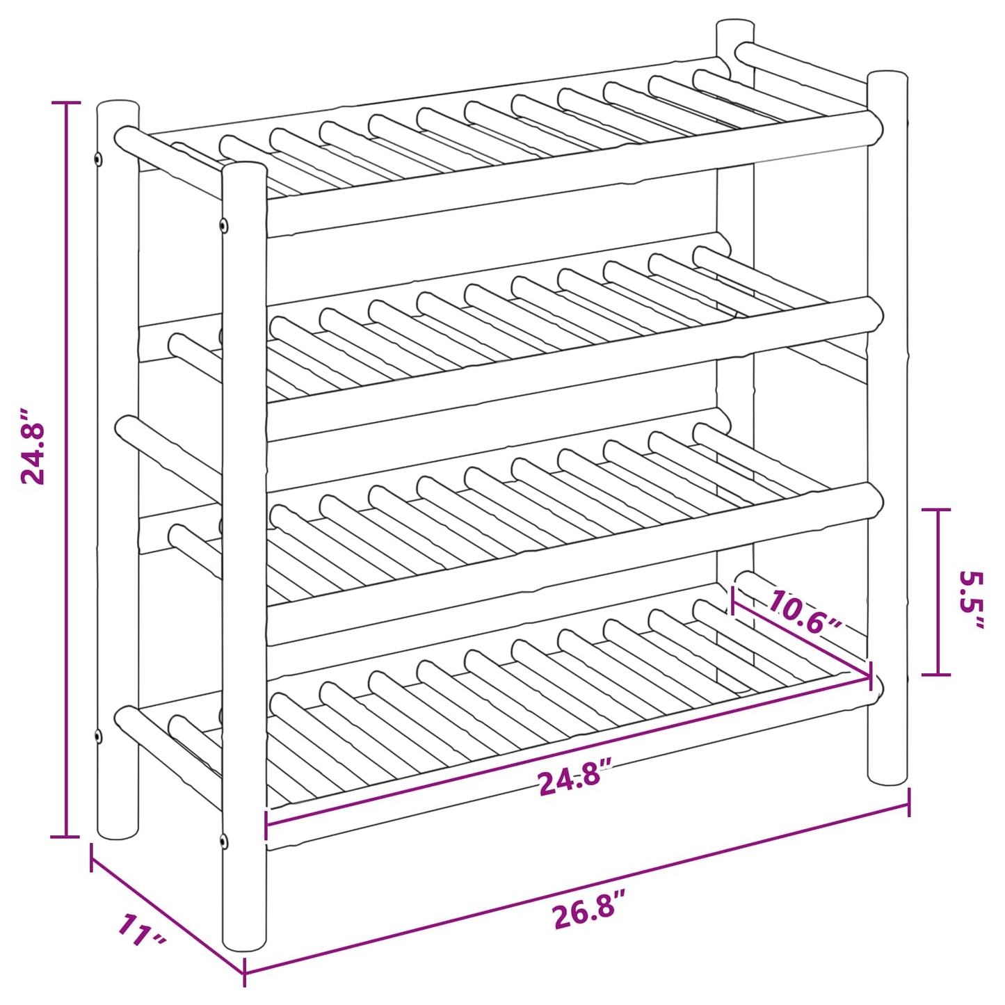 Shoe Rack with Shelf Natural 68 x 28 x 63 cm Bamboo
