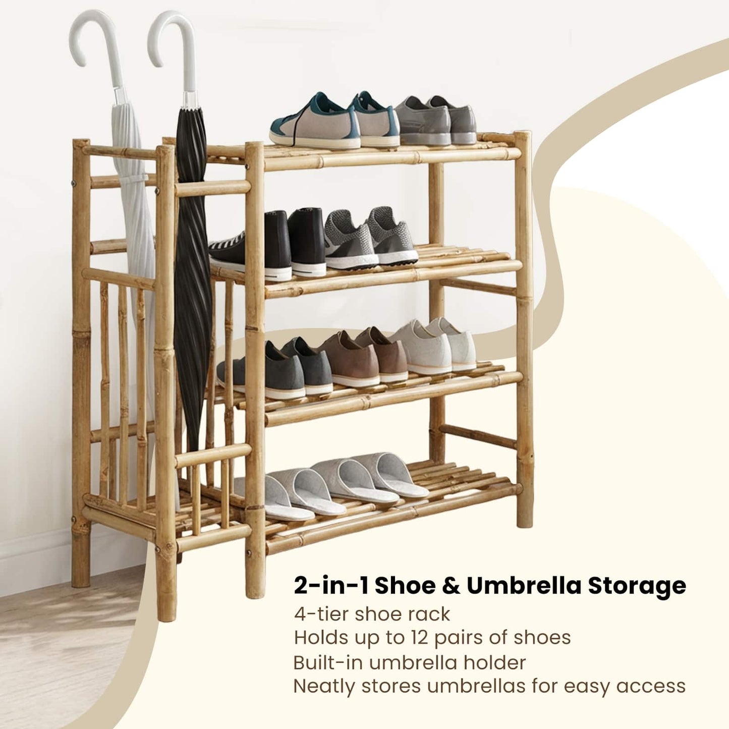 Shoe Rack with Shelf Natural 88 x 27 x 80 cm Bamboo