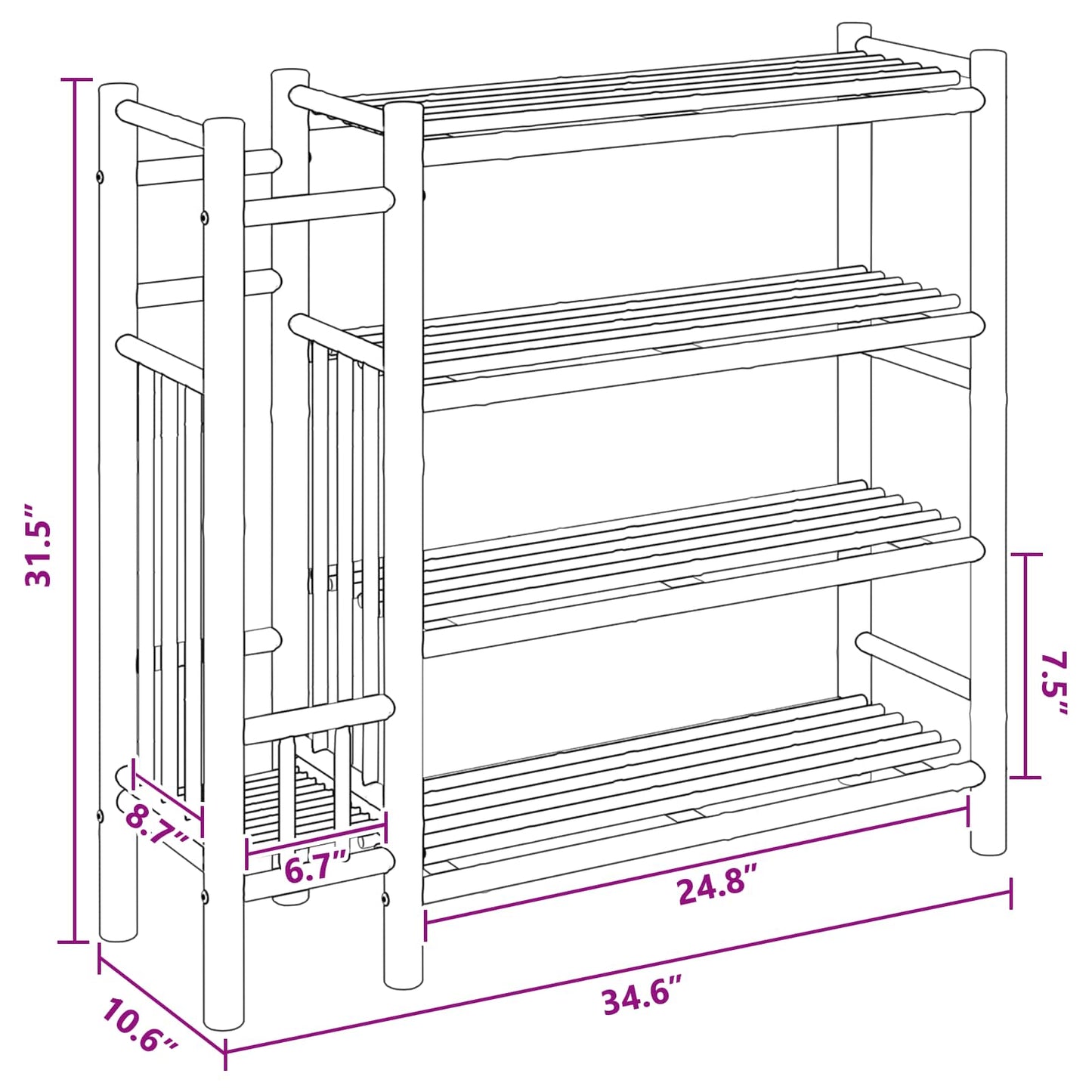 Shoe Rack with Shelf Natural 88 x 27 x 80 cm Bamboo