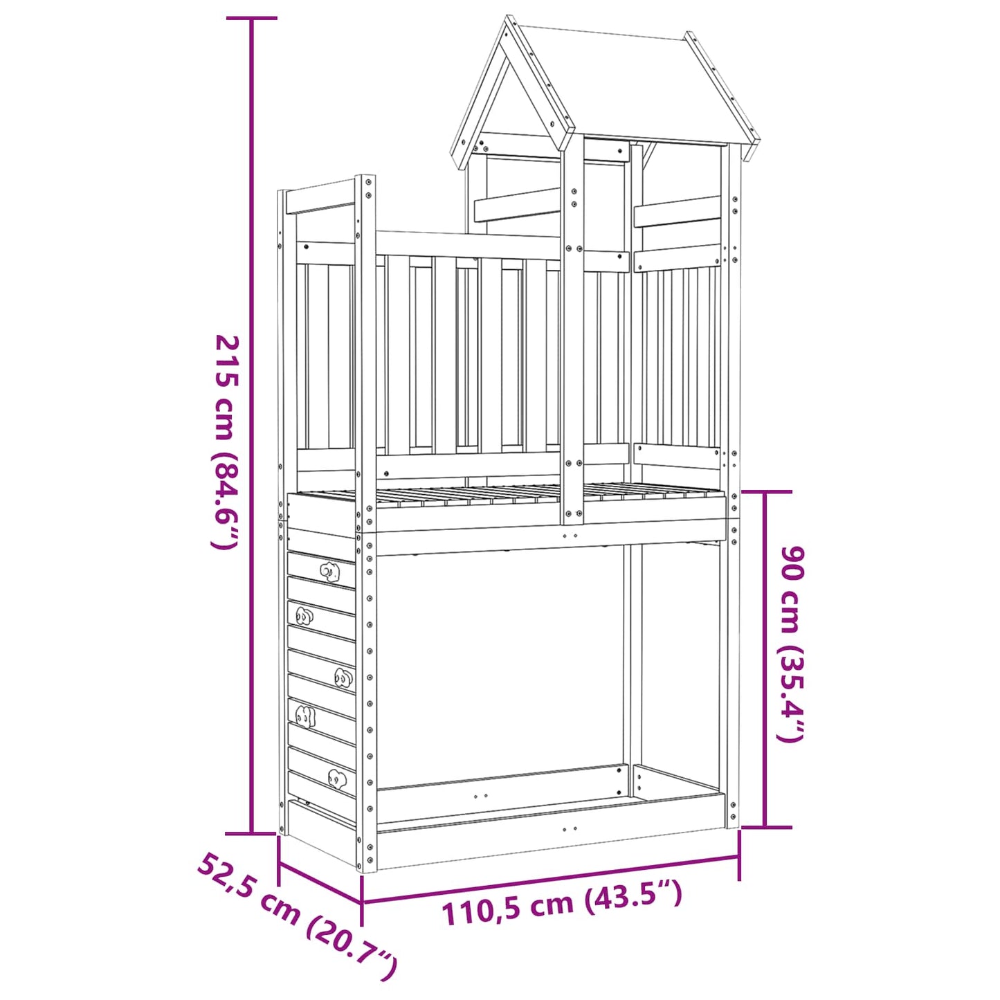 Play Tower Brown 110.5 x 52.5 x 215 cm Solid Pine Wood