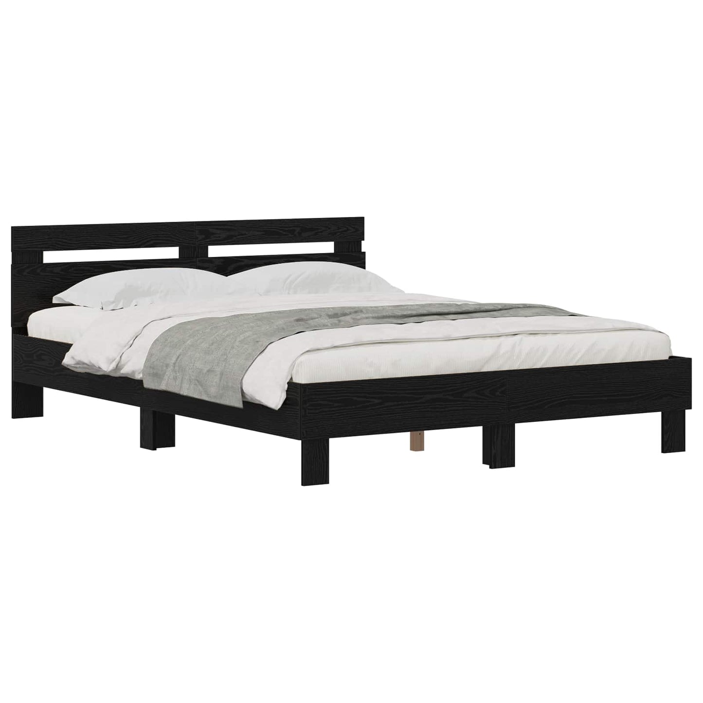 Bed Frame with Headboard Black Oak 160 x 200 cm Engineered Wood