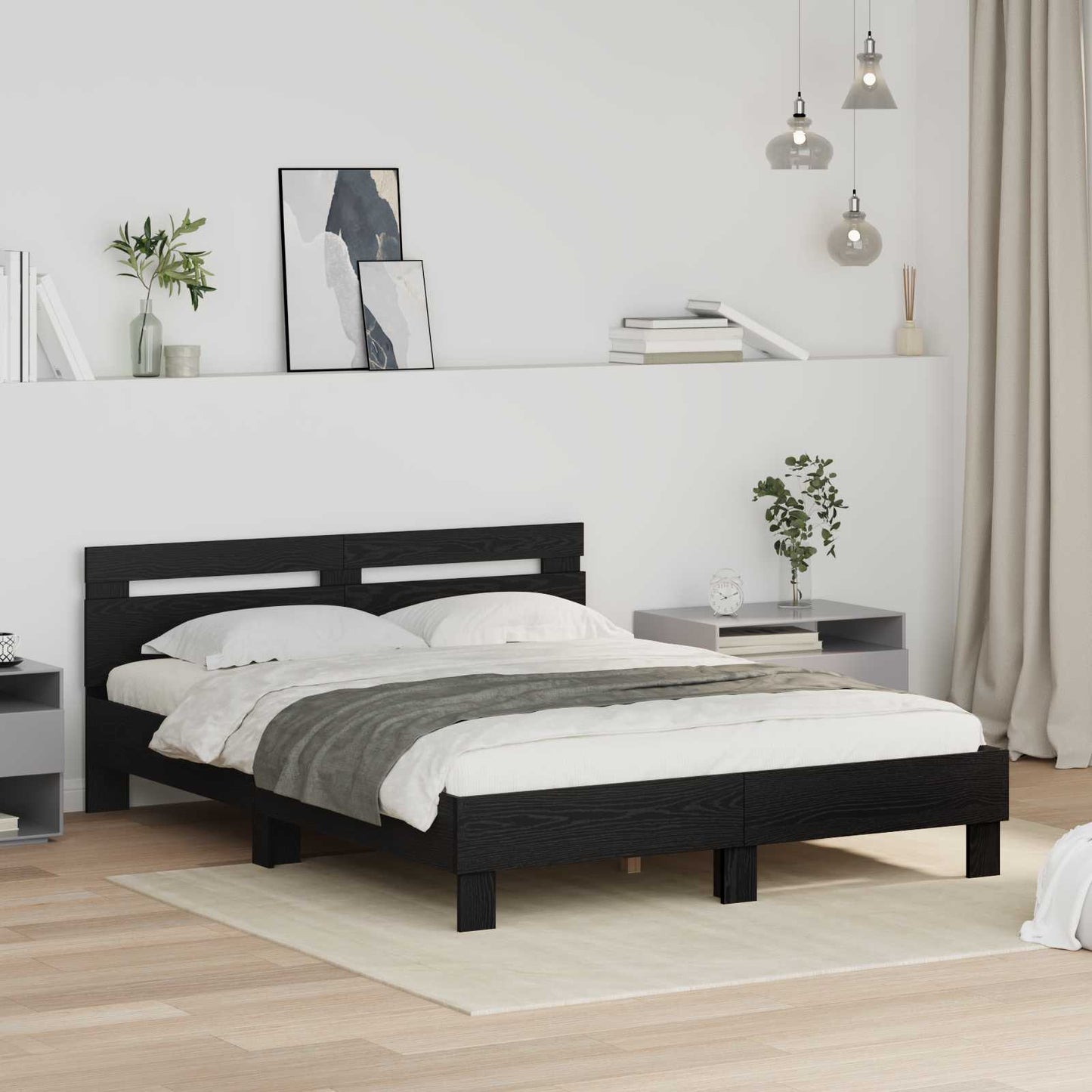 Bed Frame with Headboard Black Oak 140 x 200 cm Engineered Wood