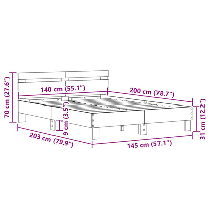 Bed Frame Black Oak 140 x 200 cm Engineered Wood
