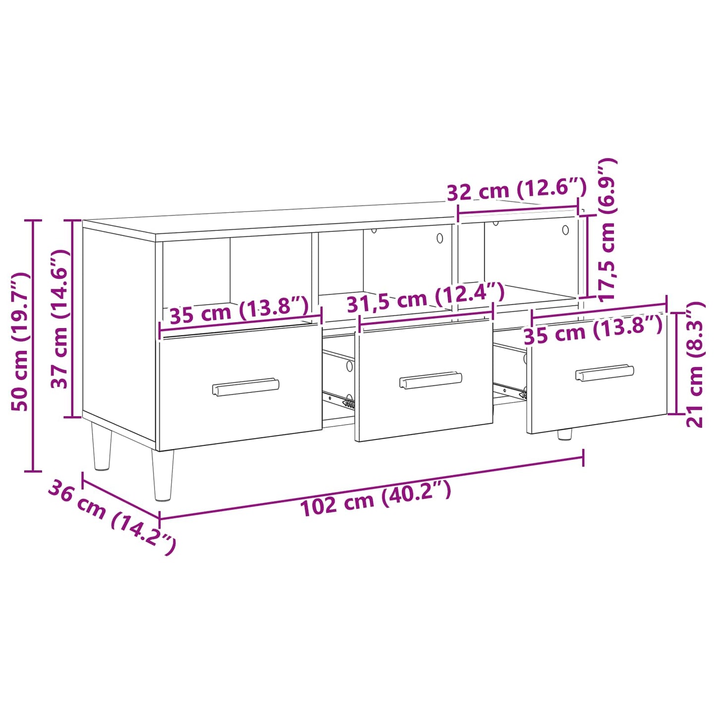 TV Cabinet Artisian Oak 102 x 36 x 50 cm Engineered Wood