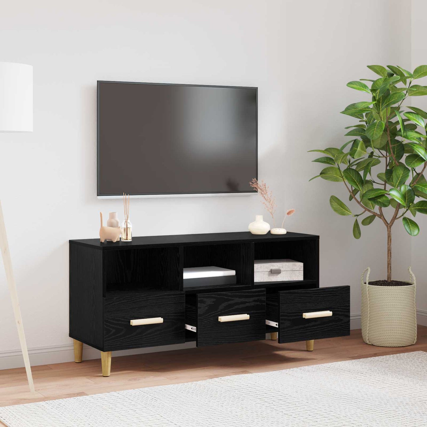 TV Cabinet 102 x 36 x 50 cm Black Oak Engineered Wood