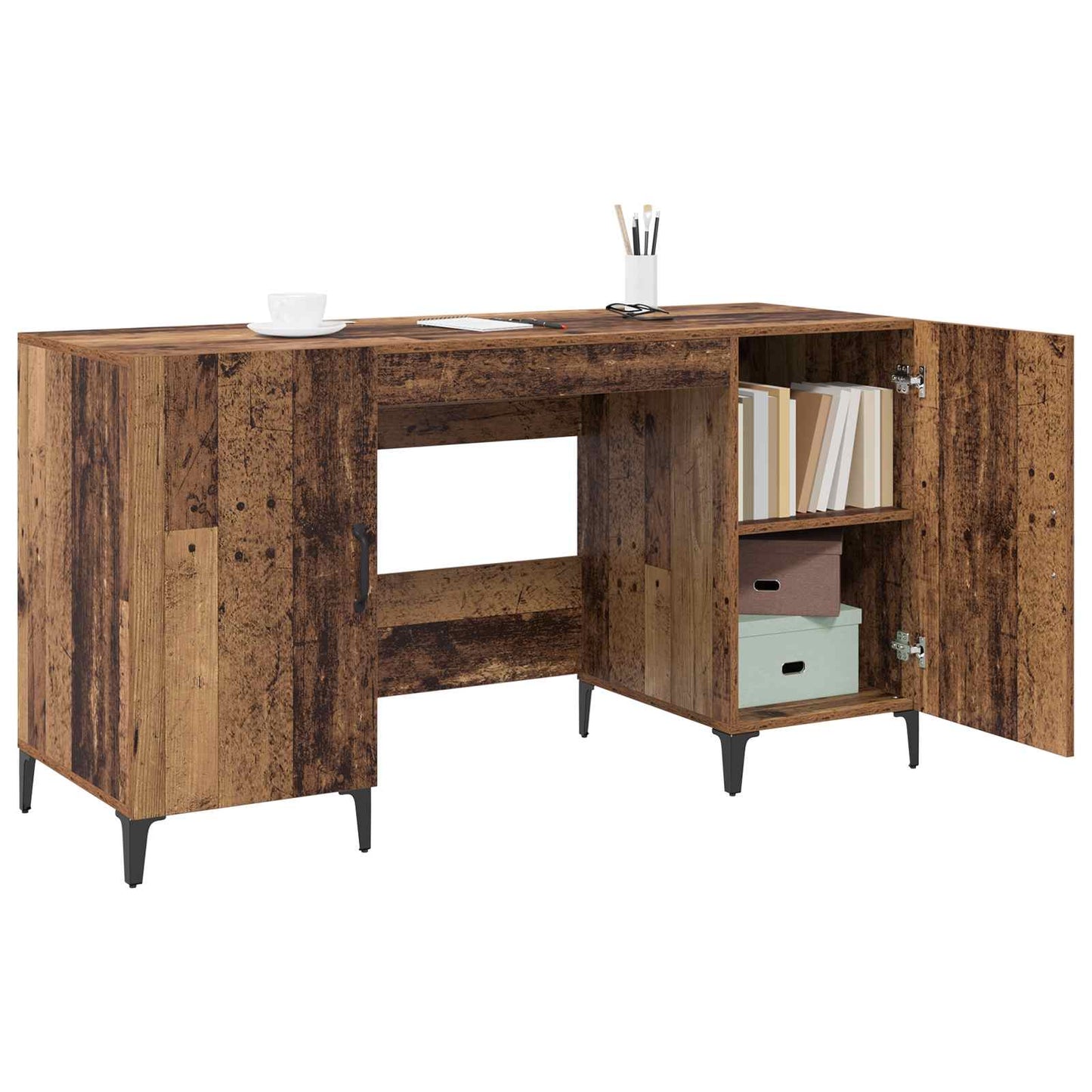 Desk with Storage Old Wood 140 x 50 x 75 cm Engineered Wood