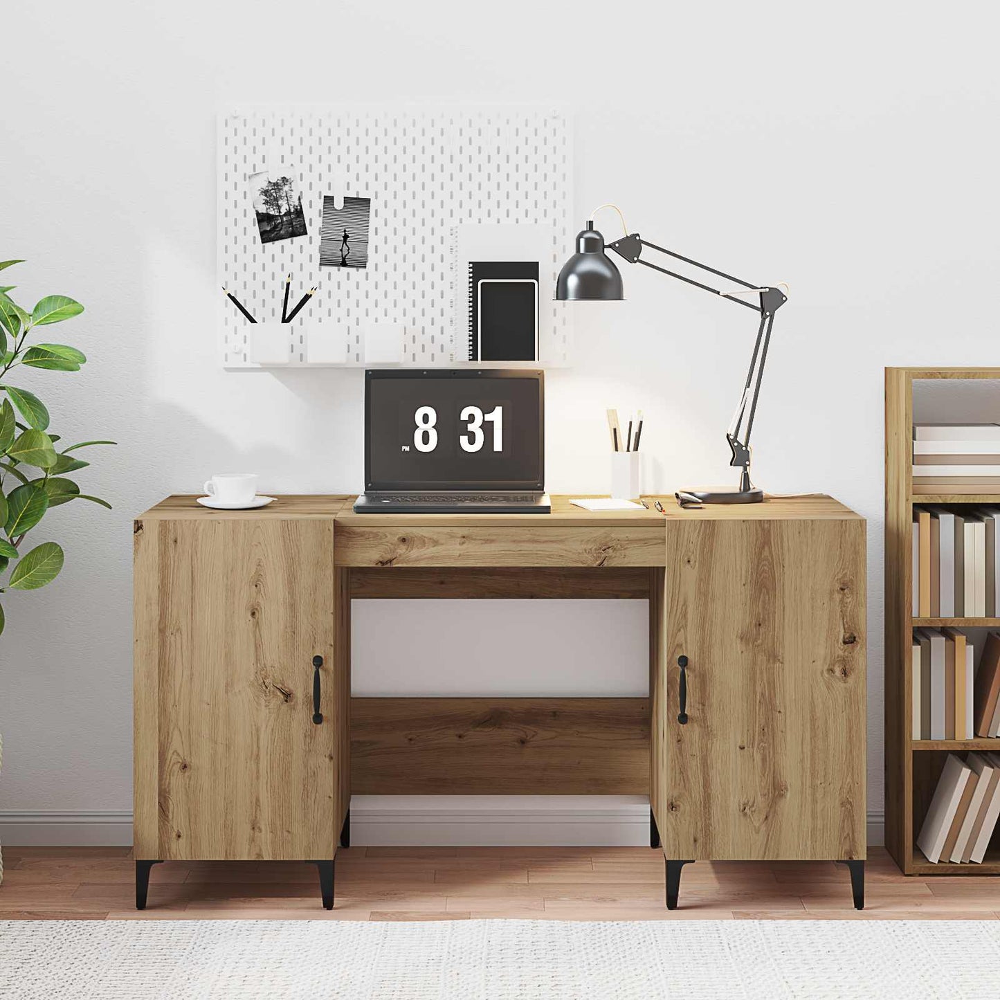 Desk with Storage Artisian Oak 140 x 50 x 75 cm Engineered Wood