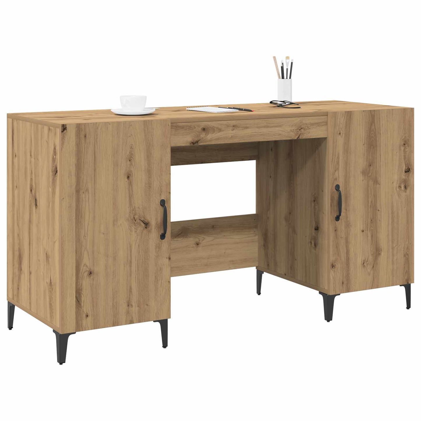 Desk with Storage Artisian Oak 140 x 50 x 75 cm Engineered Wood