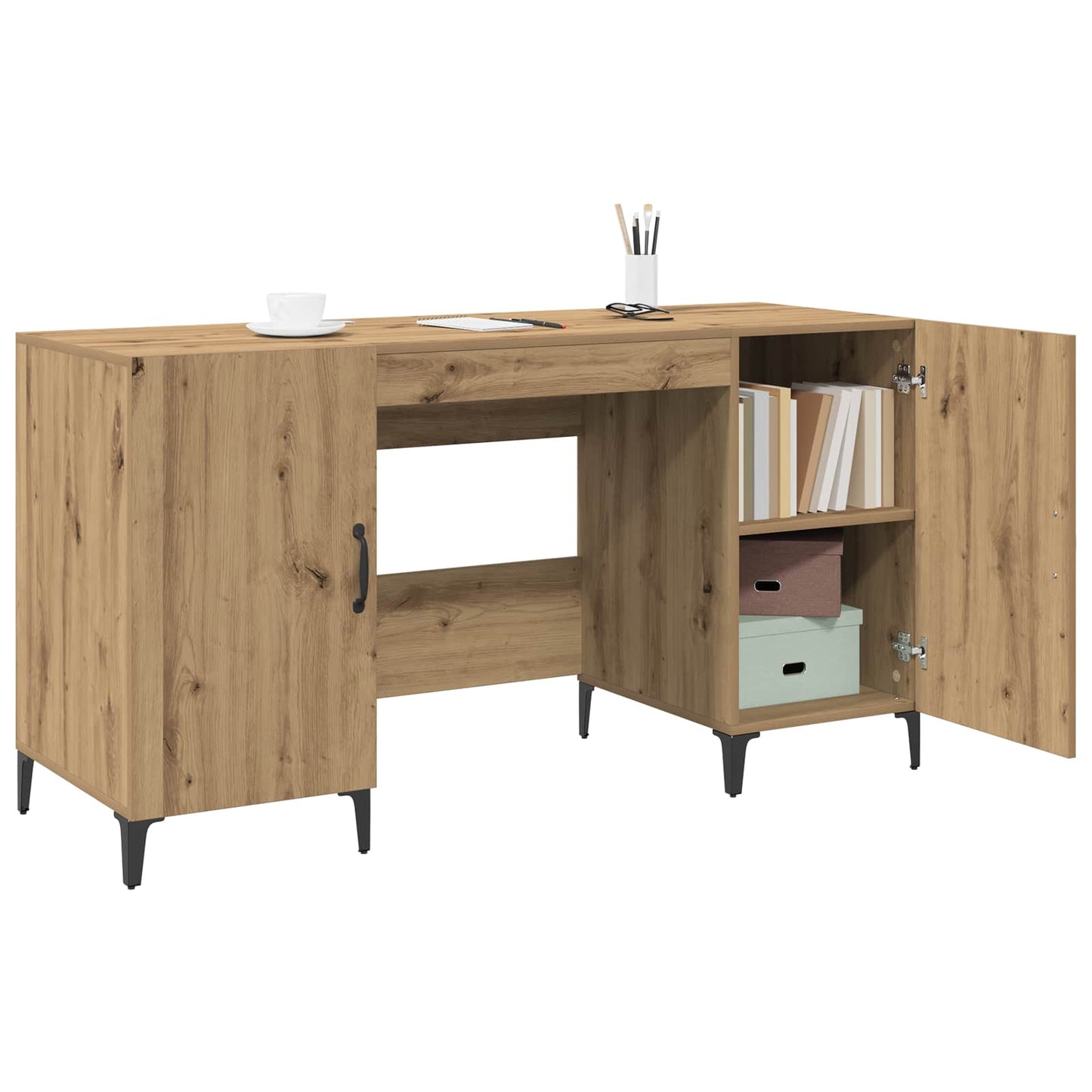 Desk with Storage Artisian Oak 140 x 50 x 75 cm Engineered Wood