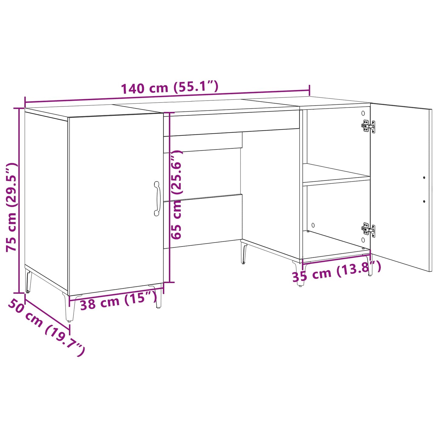 Desk with Storage Artisian Oak 140 x 50 x 75 cm Engineered Wood
