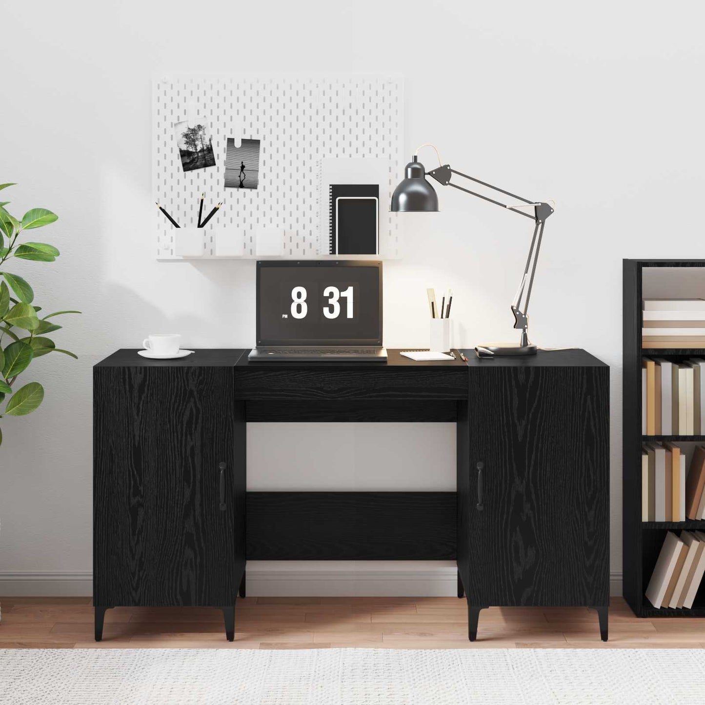 Desk with Storage Black Oak 140 x 50 x 75 cm Engineered Wood