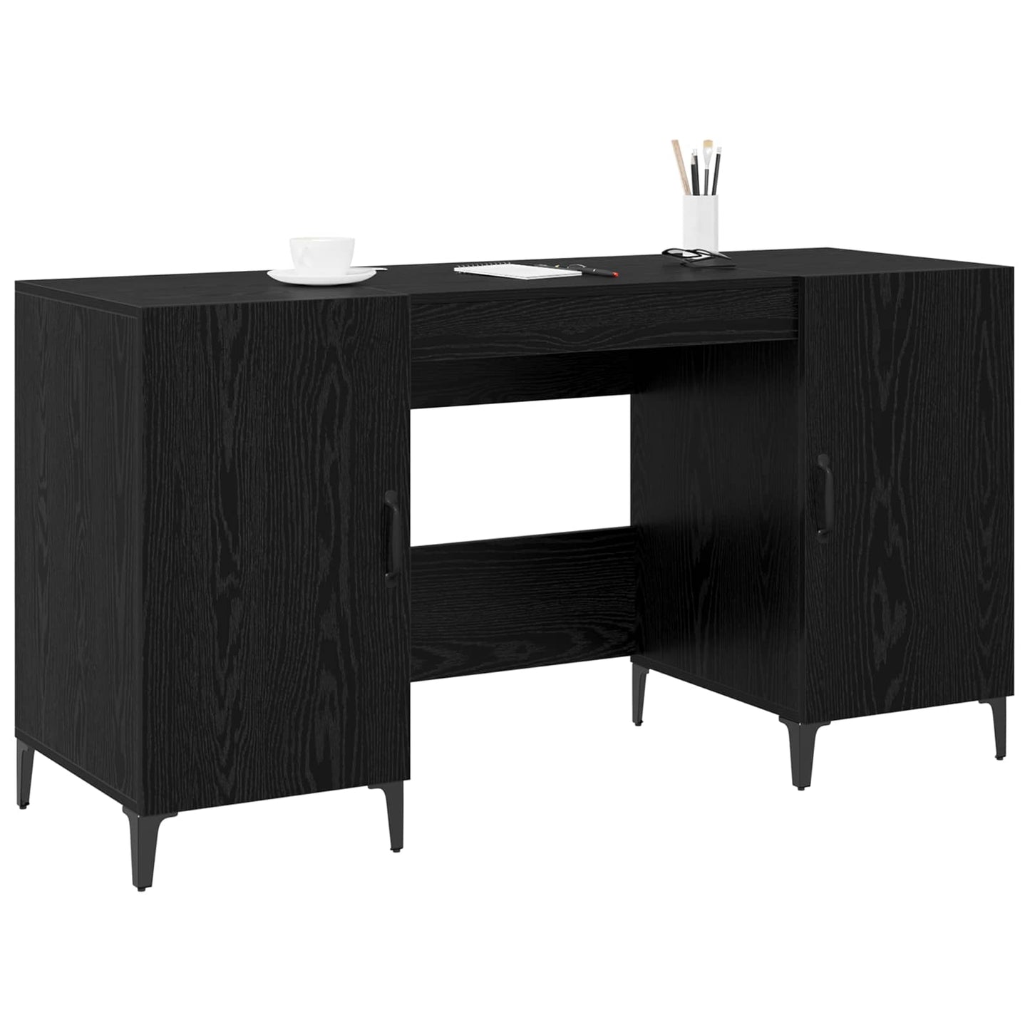Desk with Storage Black Oak 140 x 50 x 75 cm Engineered Wood