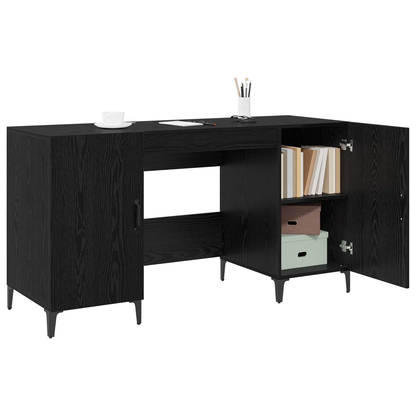 Desk with Storage Black Oak 140 x 50 x 75 cm Engineered Wood