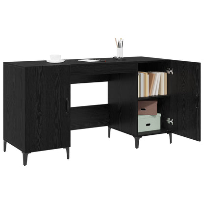 Desk with Storage Black Oak 140 x 50 x 75 cm Engineered Wood