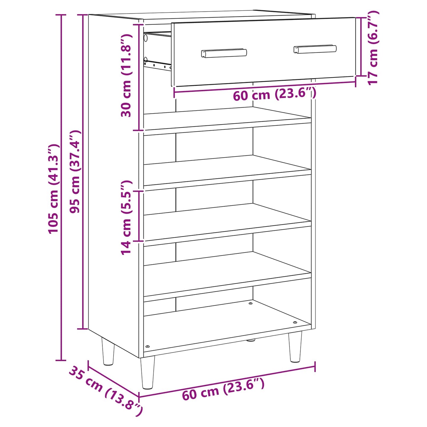 Shoe Cabinet Plain Old Wood 60 x 35 x 105 cm Engineered Wood