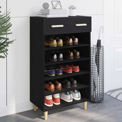 Shoe Cabinet Plain Black Oak 60 x 35 x 105 cm Engineered Wood