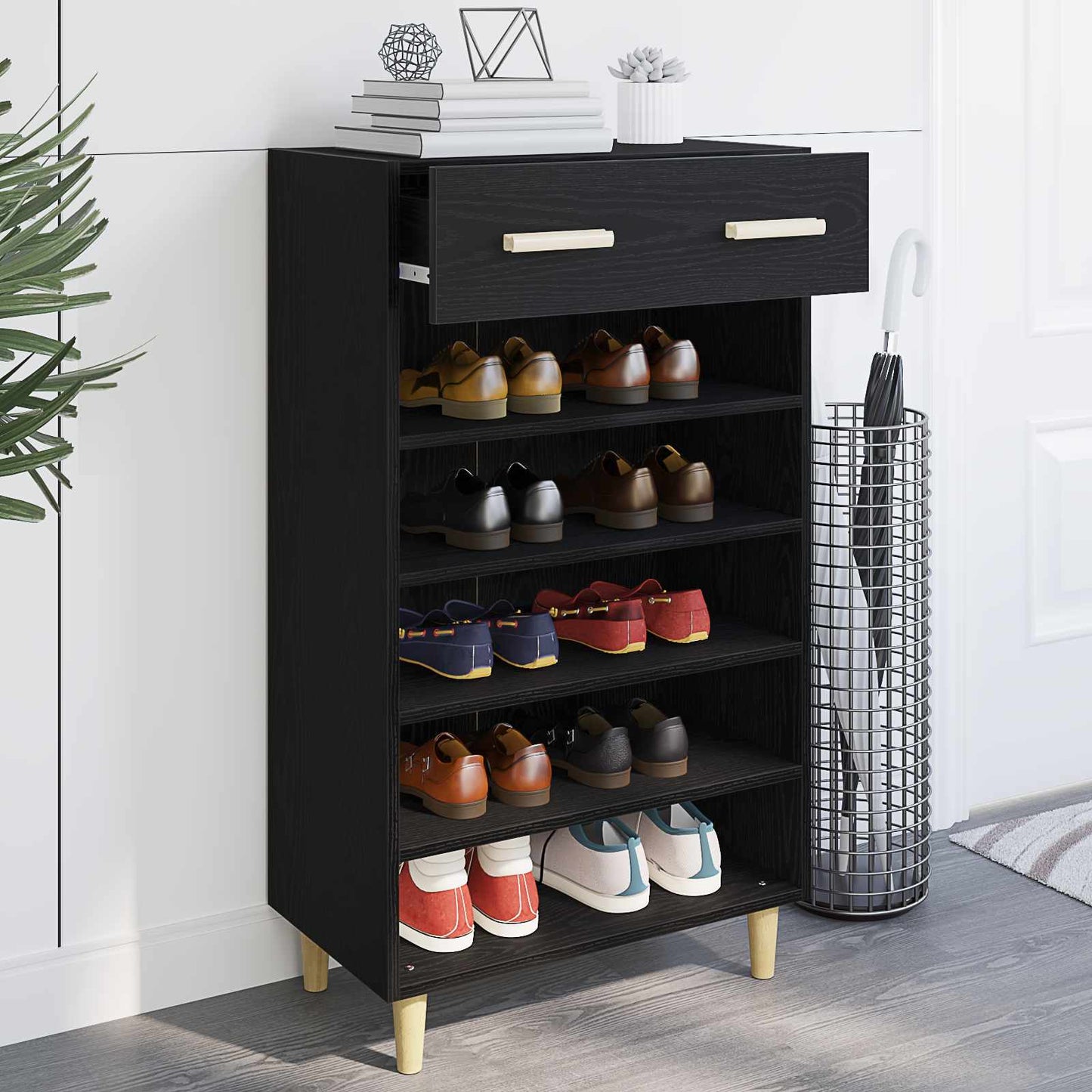 Shoe Cabinet Plain Black Oak 60 x 35 x 105 cm Engineered Wood