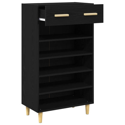 Shoe Cabinet Plain Black Oak 60 x 35 x 105 cm Engineered Wood
