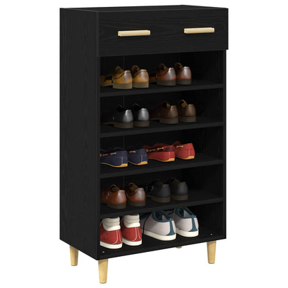 Shoe Cabinet Plain Black Oak 60 x 35 x 105 cm Engineered Wood