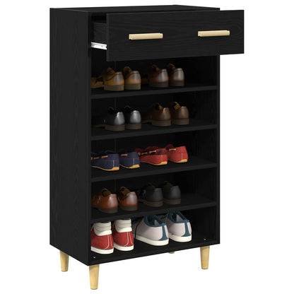 Shoe Cabinet Plain Black Oak 60 x 35 x 105 cm Engineered Wood
