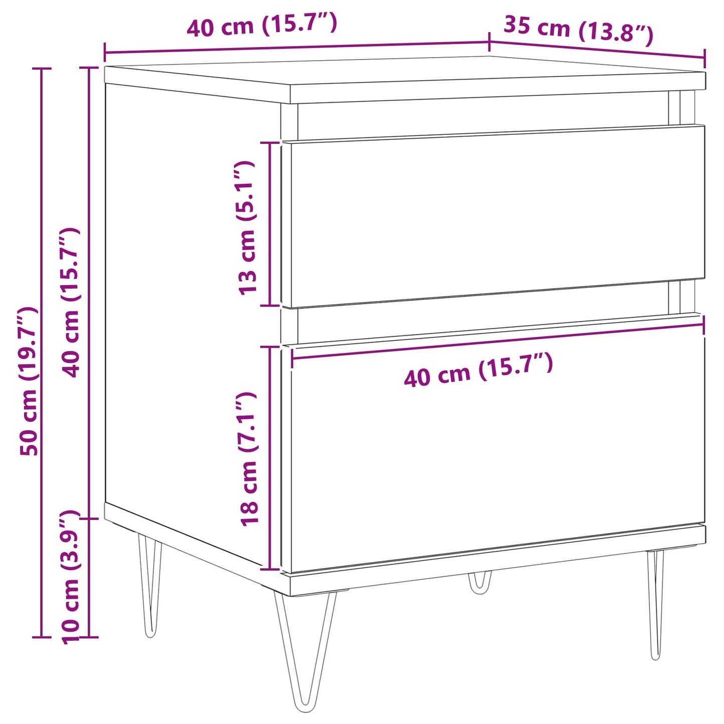 Bed Cabinet Black Oak 40 x 35 x 50 cm Engineered Wood