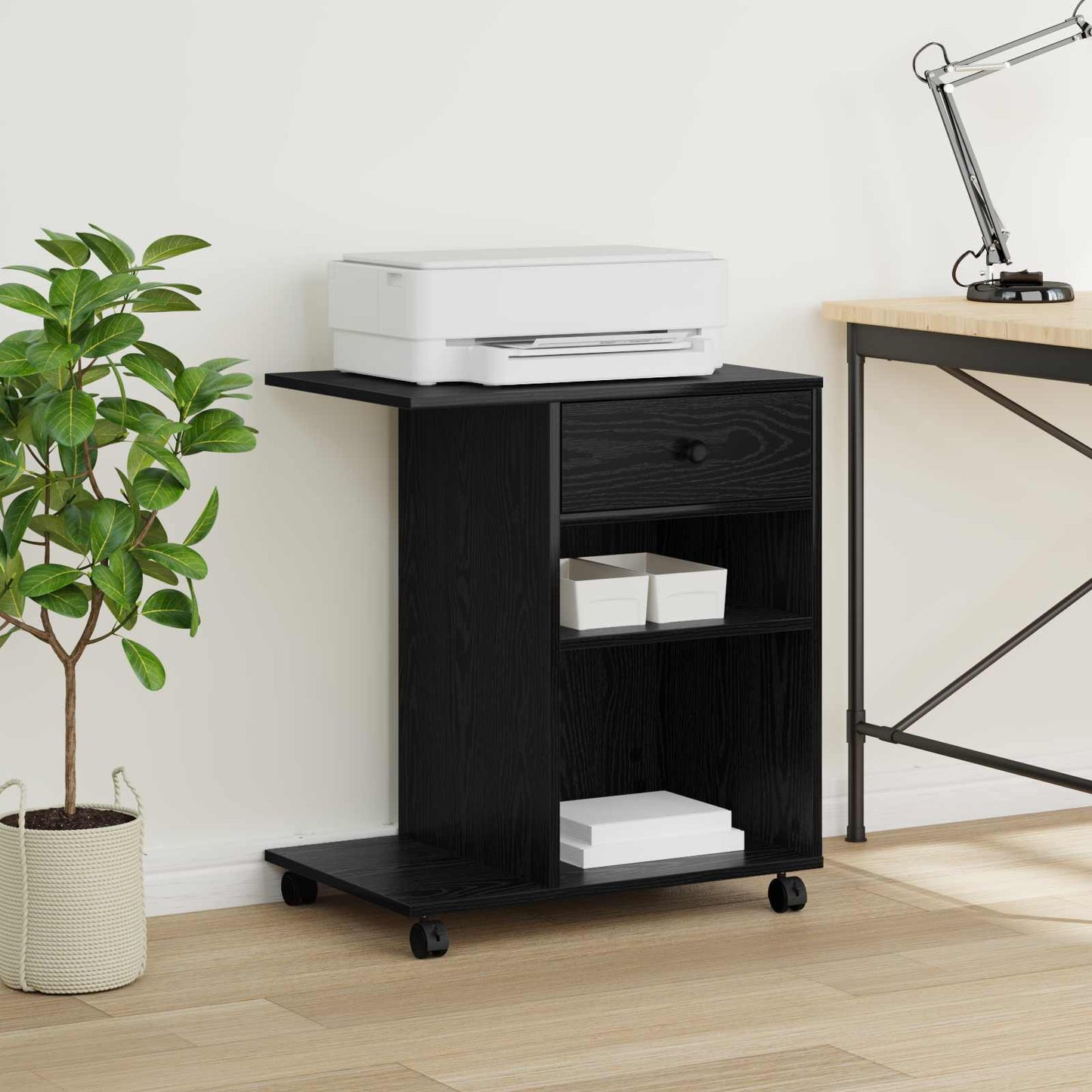 Printer Stand Black Oak 60 x 40 x 68.5 cm Engineered Wood