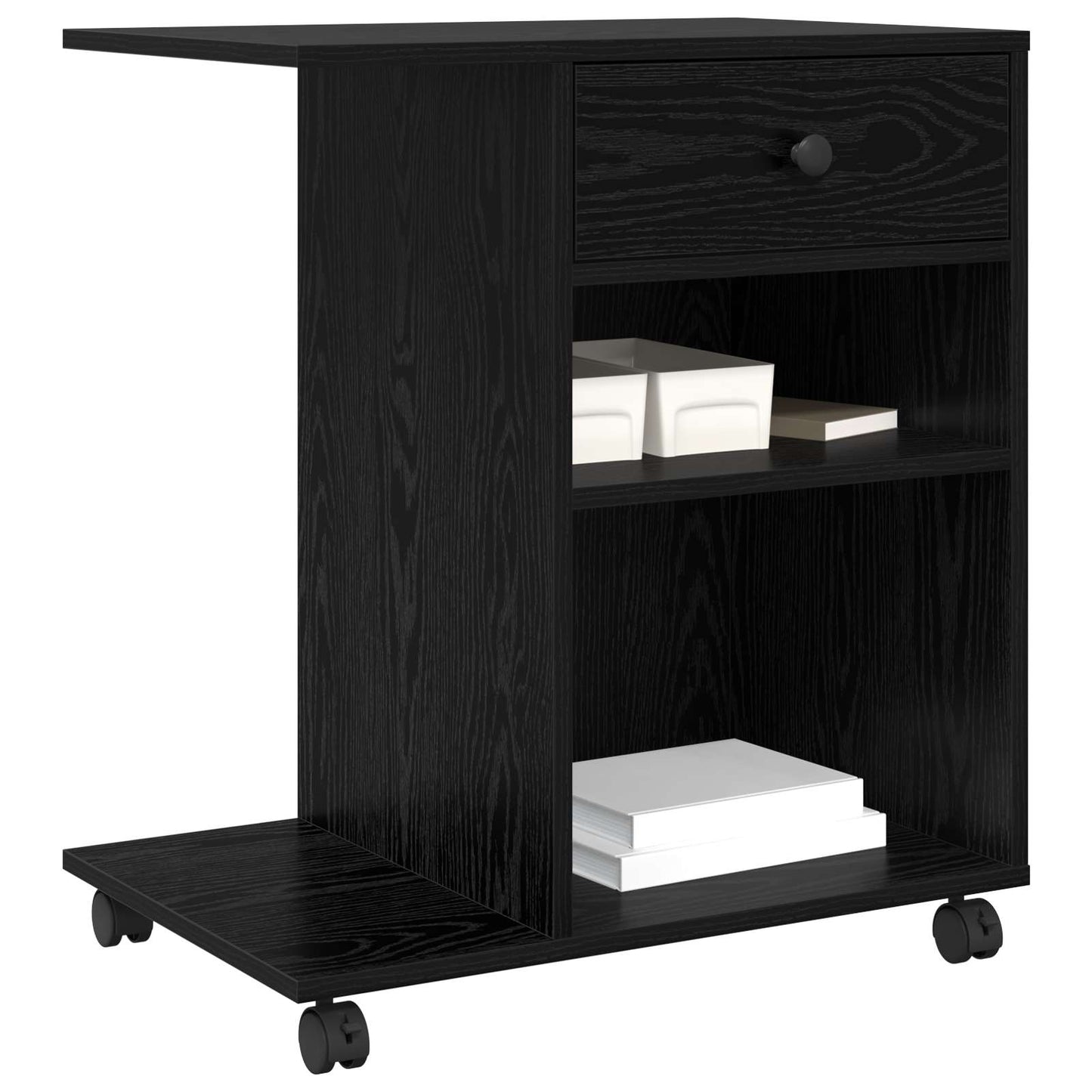 Printer Stand Plain Black Oak 60 x 40 x 68.5 cm Engineered Wood