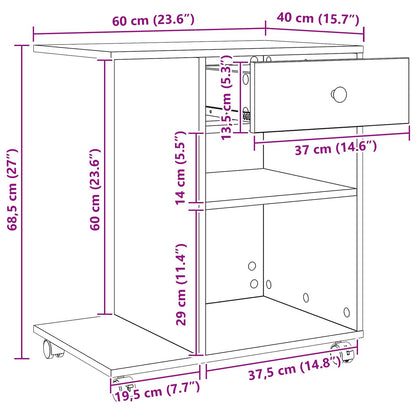 Printer Stand Black Oak 60 x 40 x 68.5 cm Engineered Wood