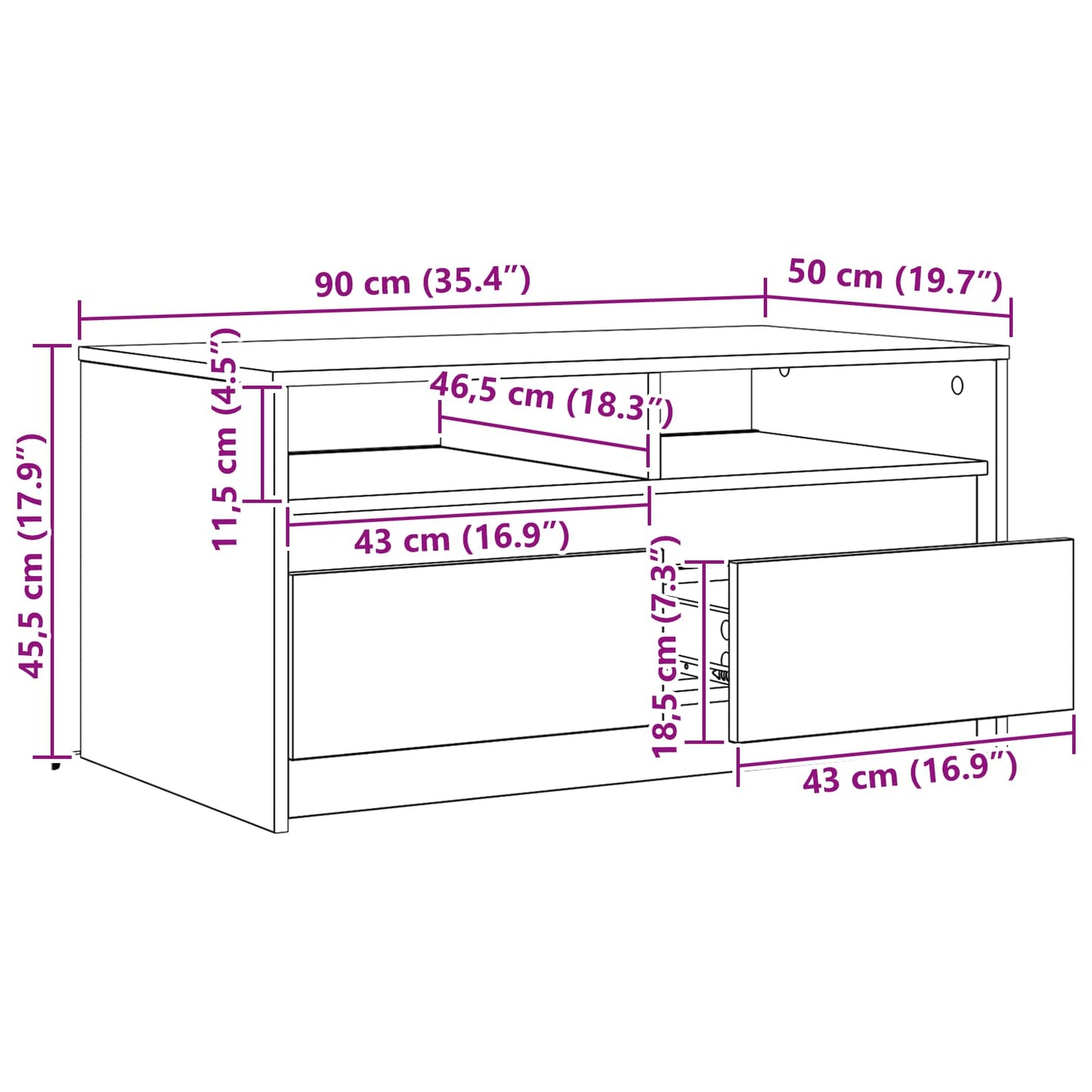 Coffee Table Black Oak 90 x 50 x 45 cm Engineered Wood