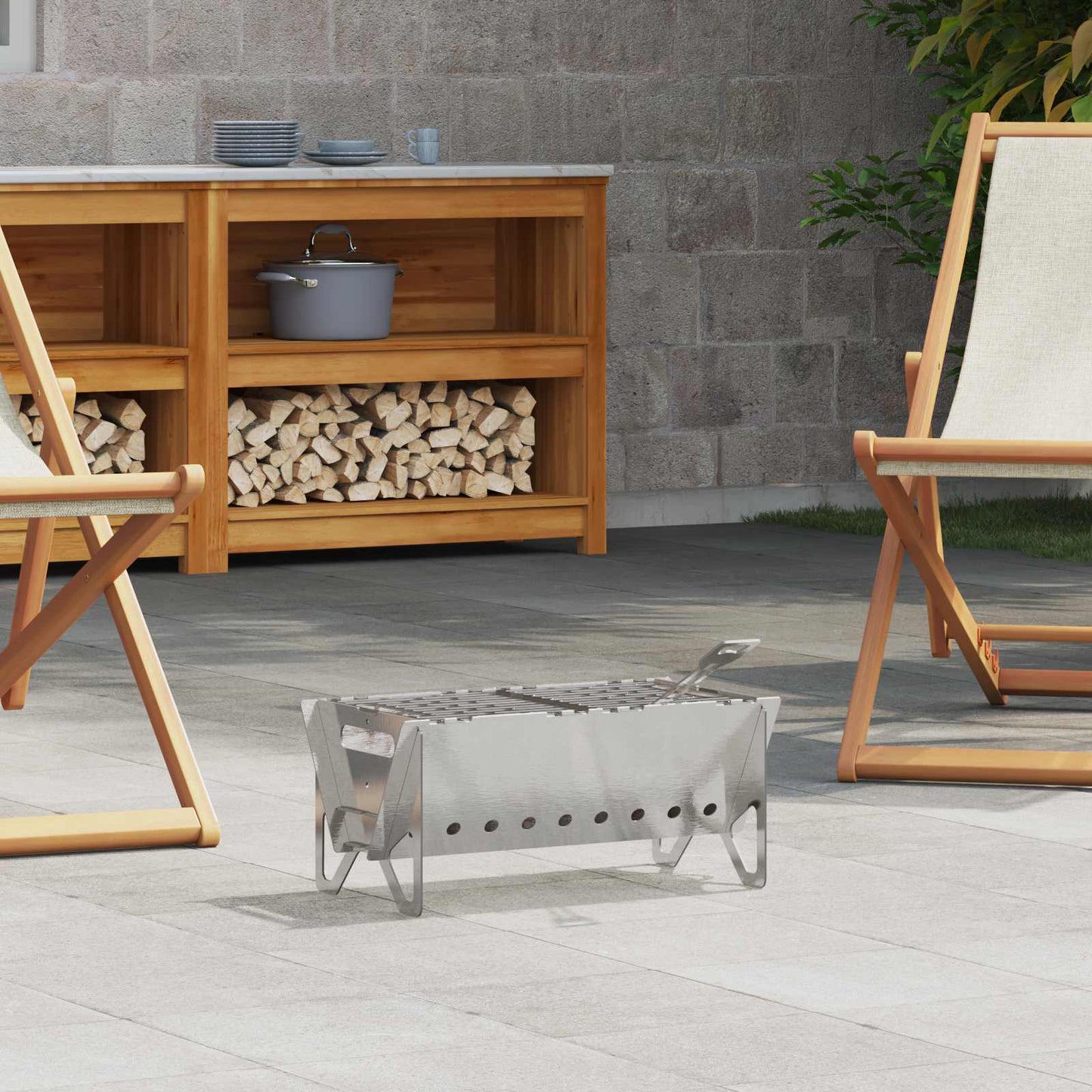 Camping Fire Pit 42 x 22 x 18 cm Stainless Steel Silver
